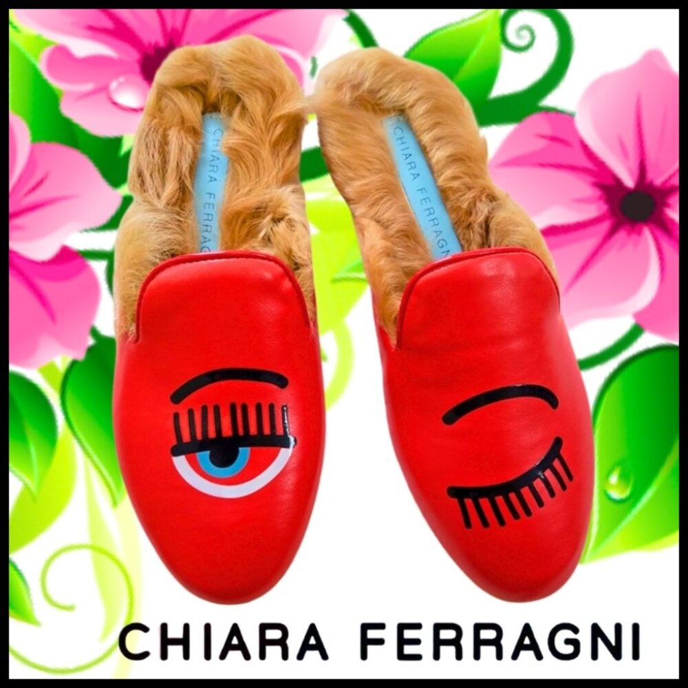 NWT Chiara Ferragni Hair-Lined Leather Loafer Mule